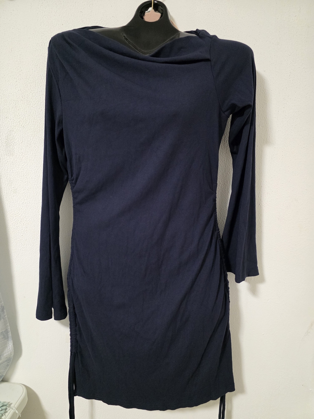 Women's Navy Long Sleeve Ruched Side Dress